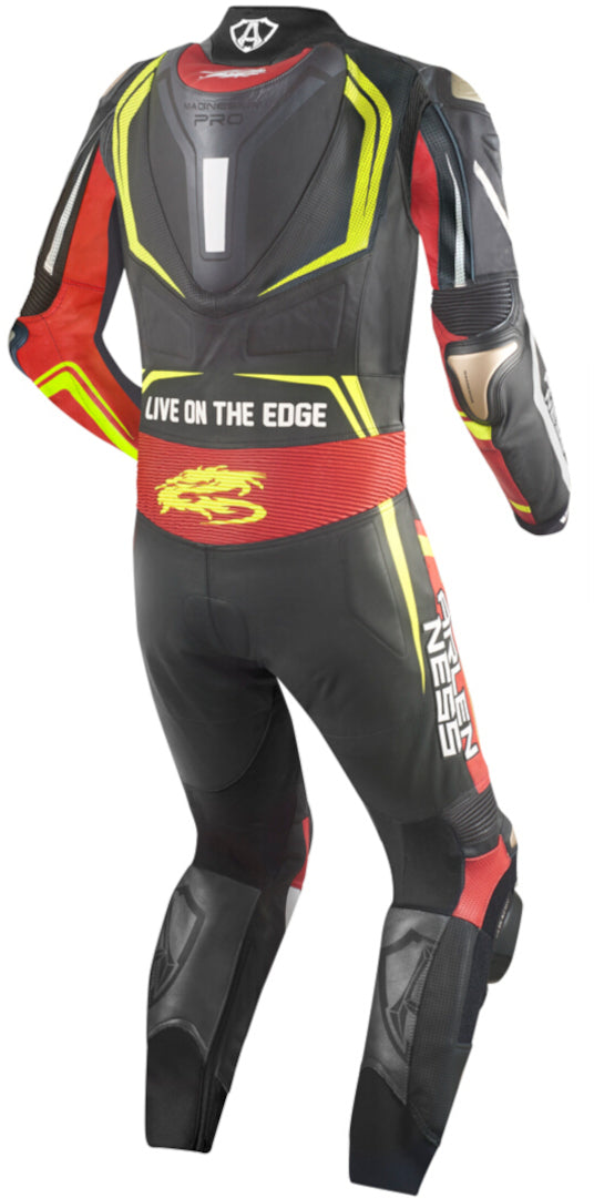Arlen Ness Sugello 2 One Piece Motorcycle Leather Suit#color_black-red-yellow