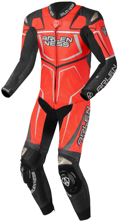 Arlen Ness Alcarras Race One Piece Kangaroo Motorcycle Leather Suit#color_black-grey-red