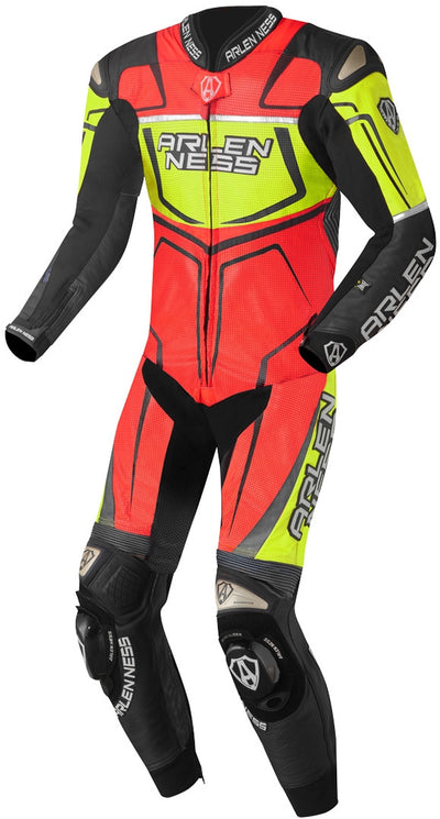 Arlen Ness Alcarras Race One Piece Kangaroo Motorcycle Leather Suit#color_black-red-yellow