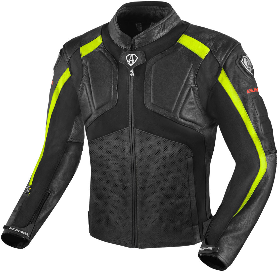 Arlen Ness Sportivo Motorcycle Leather Jacket#color_black-yellow
