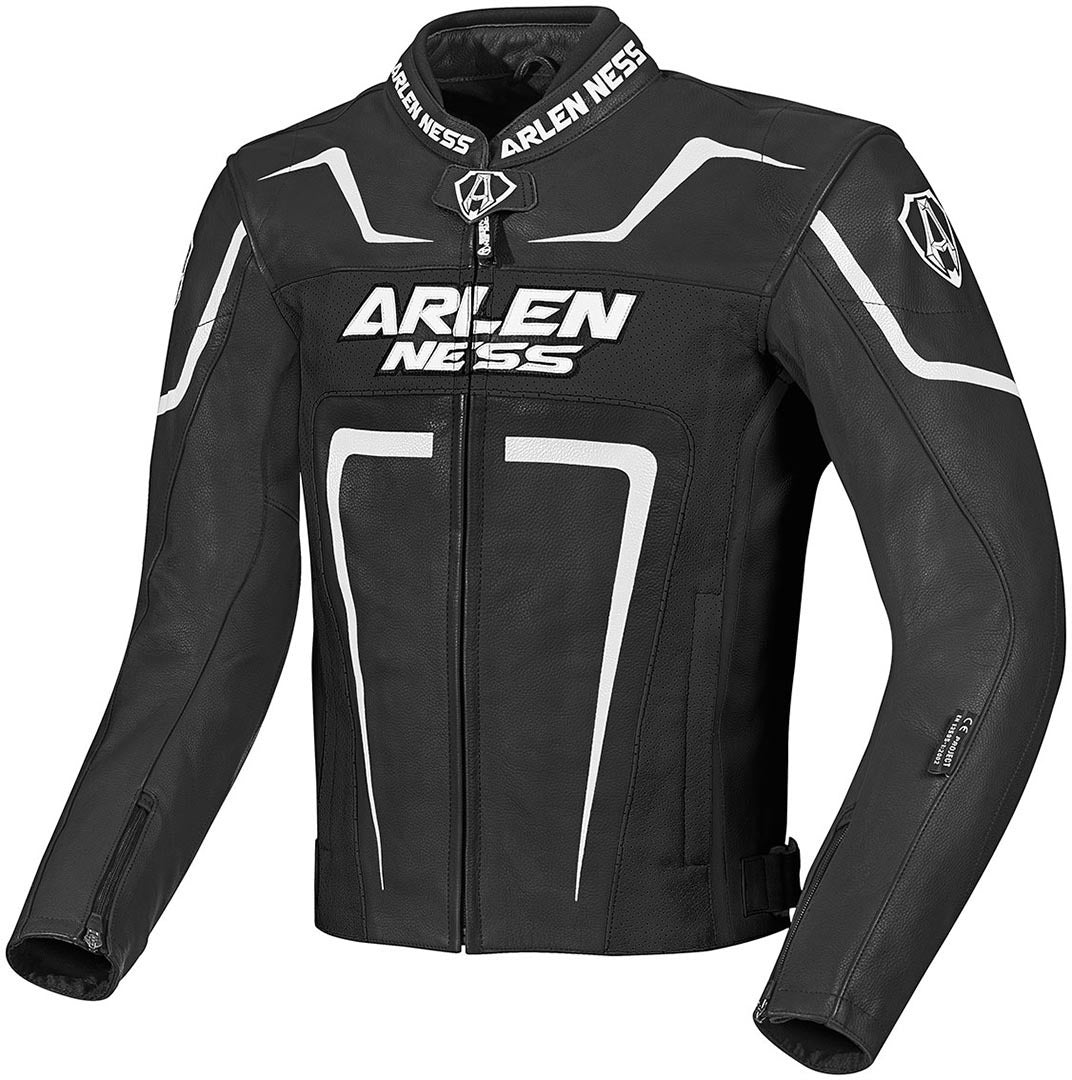 Arlen Ness Motegi Motorcycle Leatherjacket#color_black-white