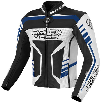 Arlen Ness Rapida 2 Motorcycle Leather Jacket#color_black-white-blue