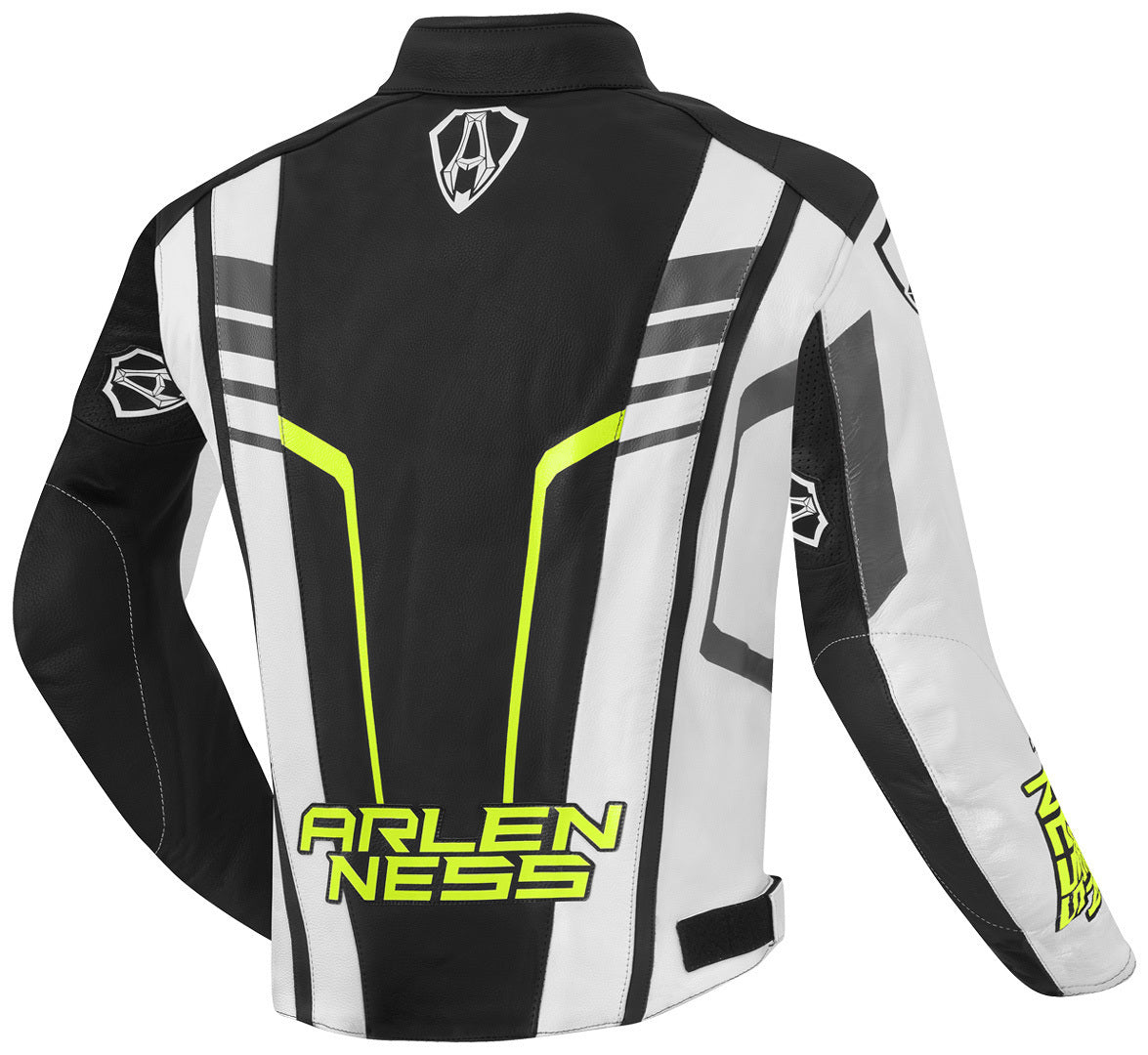 Arlen Ness Rapida 2 Motorcycle Leather Jacket#color_black-white-fluo-yellow