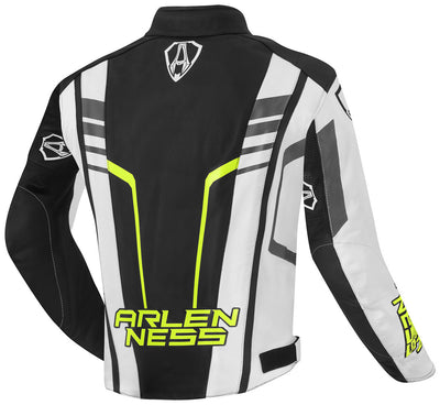Arlen Ness Rapida 2 Motorcycle Leather Jacket#color_black-white-fluo-yellow
