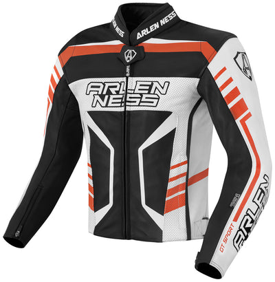 Arlen Ness Rapida 2 Motorcycle Leather Jacket#color_black-white-orange
