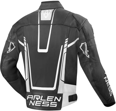 Arlen Ness Track Motorcycle Leather Jacket#color_black-white