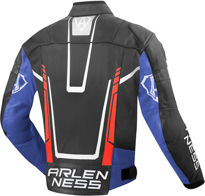 Arlen Ness Track Motorcycle Leather Jacket#color_black-blue-red