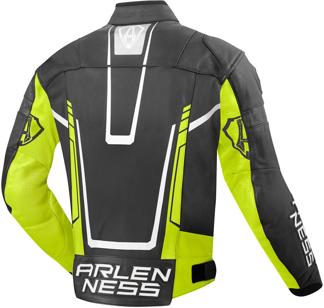 Arlen Ness Track Motorcycle Leather Jacket#color_black-yellow