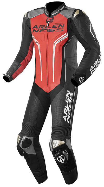 Arlen Ness Sugello One Piece Motorcycle Leather Suit#color_black-red