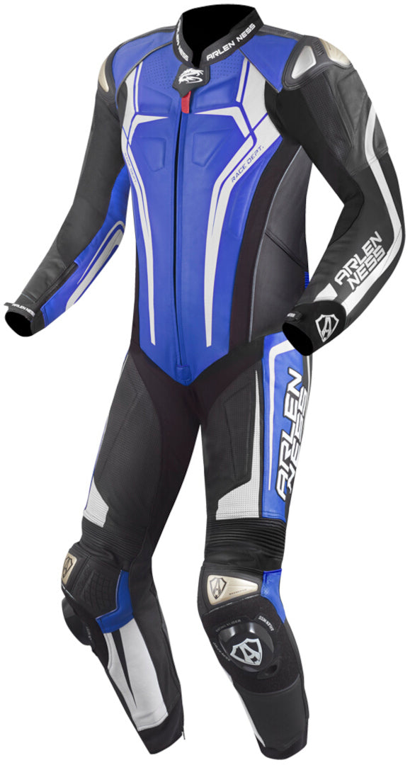 Arlen Ness Sugello 2 One Piece Motorcycle Leather Suit#color_black-blue-white