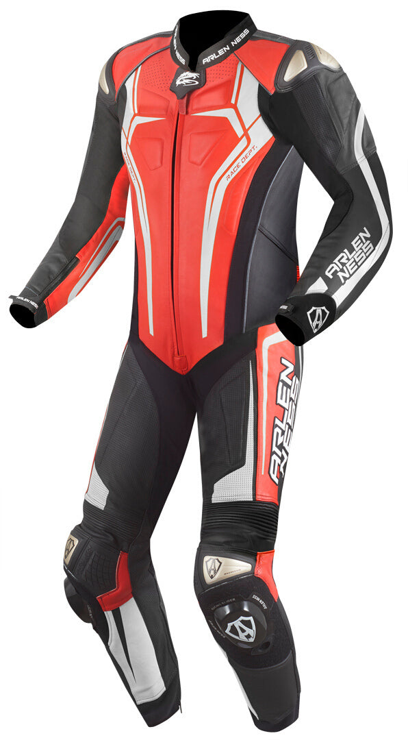 Arlen Ness Sugello 2 One Piece Motorcycle Leather Suit#color_black-red-white