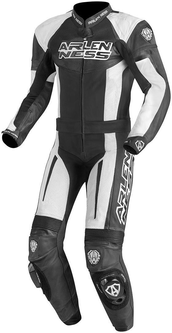 Arlen Ness Monza Two Piece Motorcycle Leather Suit#color_black-white