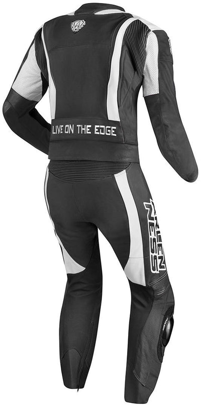 Arlen Ness Monza Two Piece Motorcycle Leather Suit#color_black-white