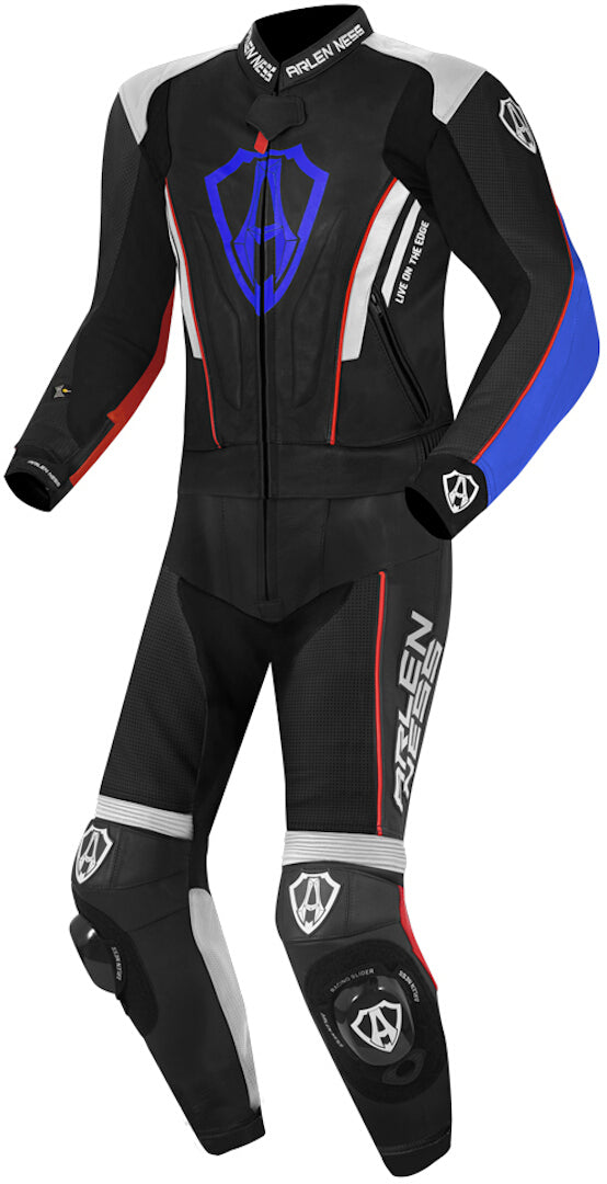 Arlen Ness Losail Two Piece Leather Suit#color_black-white-red-blue