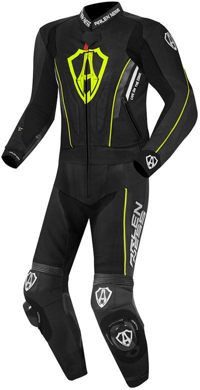 Arlen Ness Losail Two Piece Leather Suit#color_black-yellow