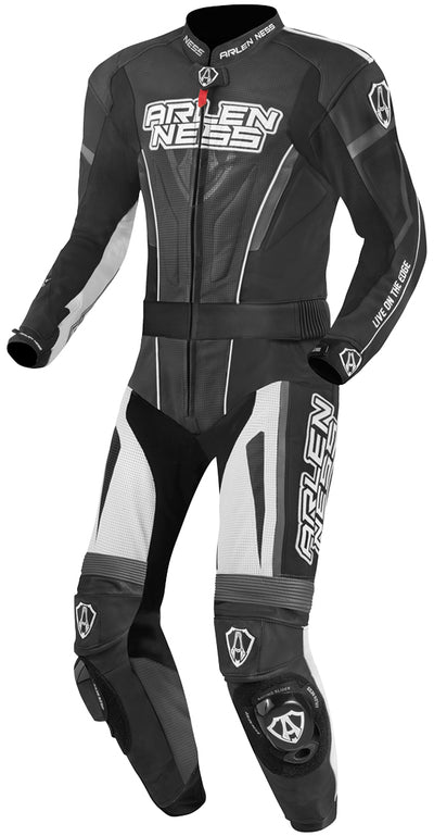 Arlen Ness Edge Two Piece Motorcycle Leather Suit#color_black-grey-white