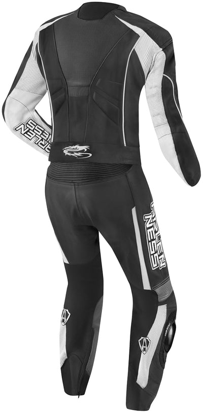 Arlen Ness Edge Two Piece Motorcycle Leather Suit#color_black-grey-white