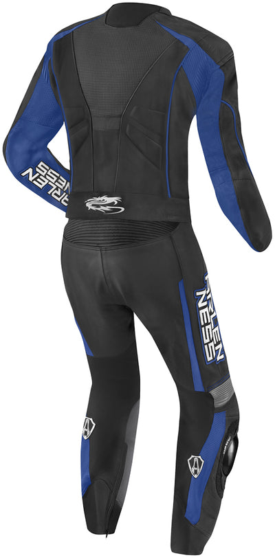 Arlen Ness Edge Two Piece Motorcycle Leather Suit#color_black-grey-blue
