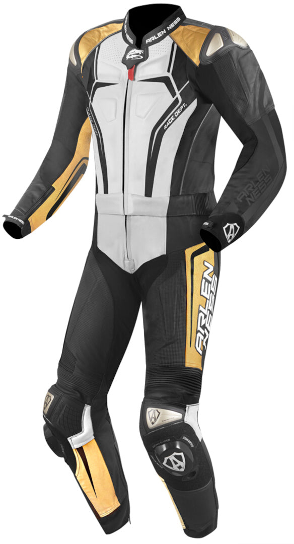 Arlen Ness Race-X Two Piece Motorcycle Leather Suit#color_black-white-gold