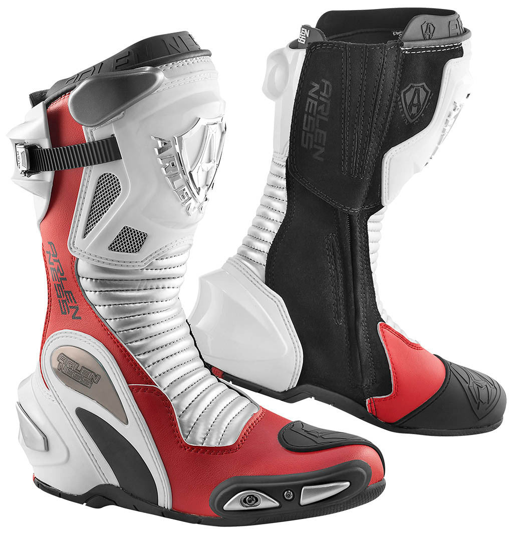 Arlen Ness Xaus Replica Motorcycle Boots#color_white-black-red
