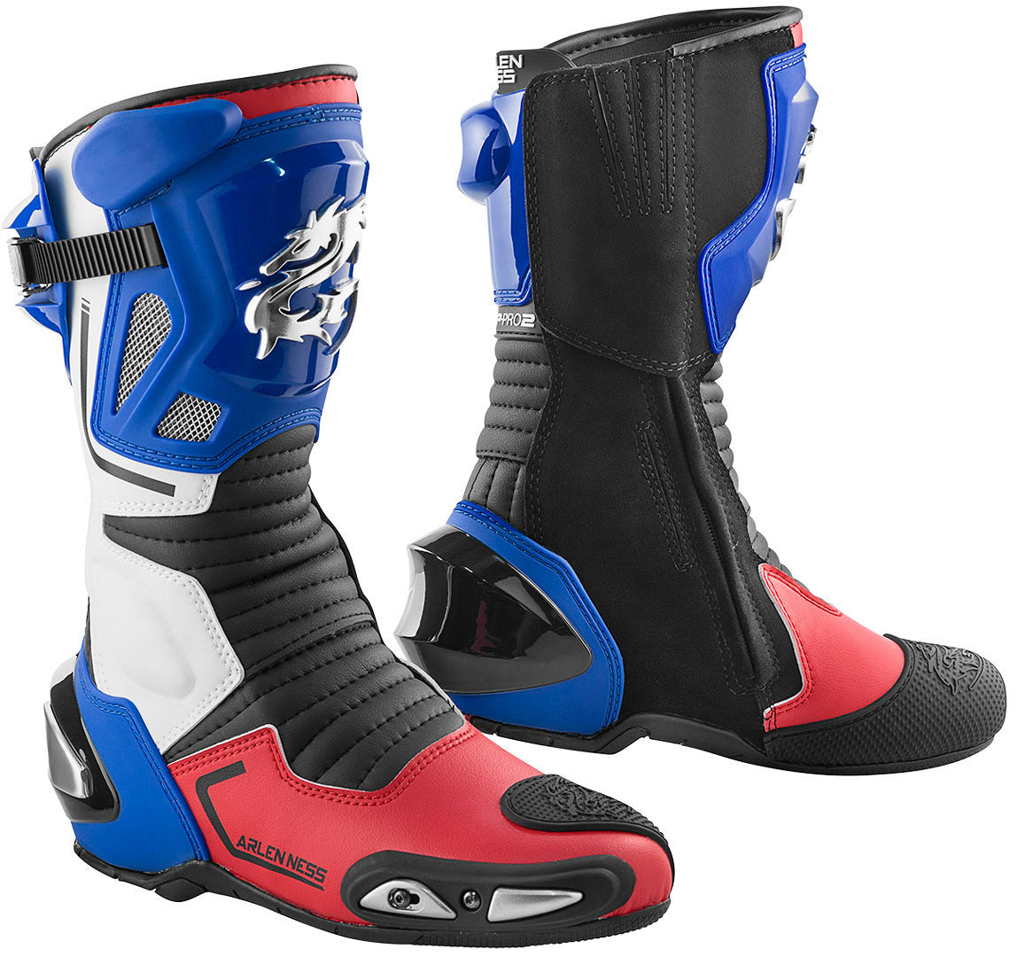 Arlen Ness Sugello Motorcycle Boots#color_blue-white-red