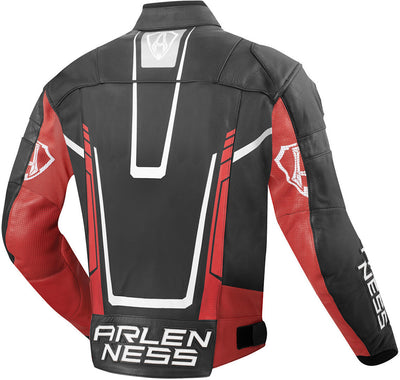 Arlen Ness Track Motorcycle Leather Jacket#color_black-red