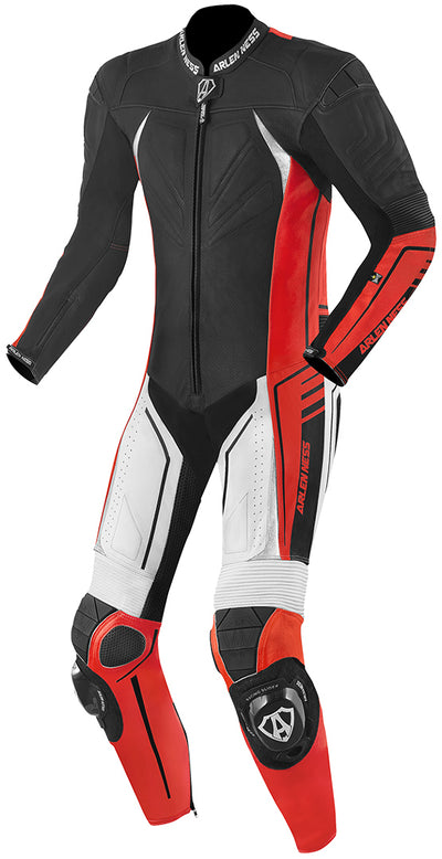 Arlen Ness TX-1 One Piece Motorcycle Leather Suit Long#color_black-white-red