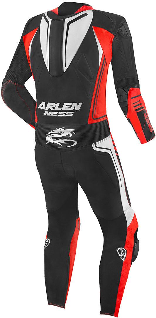 Arlen Ness TX-1 One Piece Motorcycle Leather Suit Long#color_black-white-red