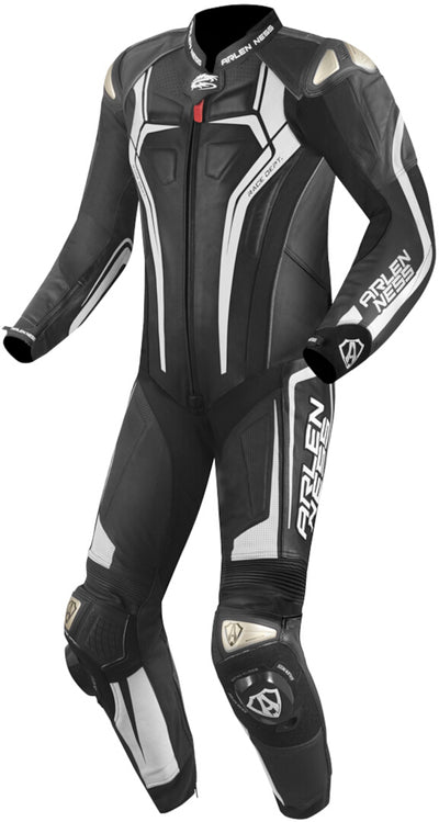 Arlen Ness Sugello 2 One Piece Motorcycle Leather Suit#color_black-white