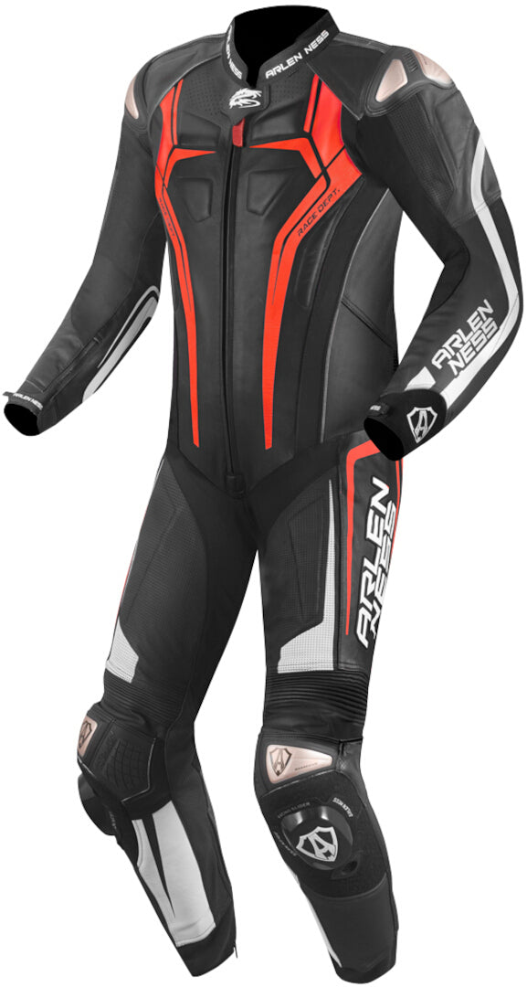 Arlen Ness Sugello 2 One Piece Motorcycle Leather Suit#color_black-red